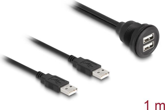 Delock USB 2.0 Kabel 2 x USB Typ-A Stecker zu 2 x USB Typ-A Buchse zum Einbau 1 m schwarz (88104)