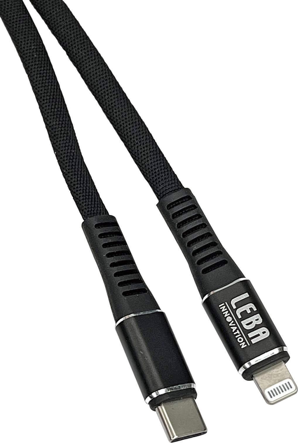 LEBA geflochtenes MFI Flachkabel | USB-C auf Lightning | 1,2m | schwarz | bulk | NCABLE-LE-UC-8P-1.2M (NCABLE-LE-UC-8P-1.2M)