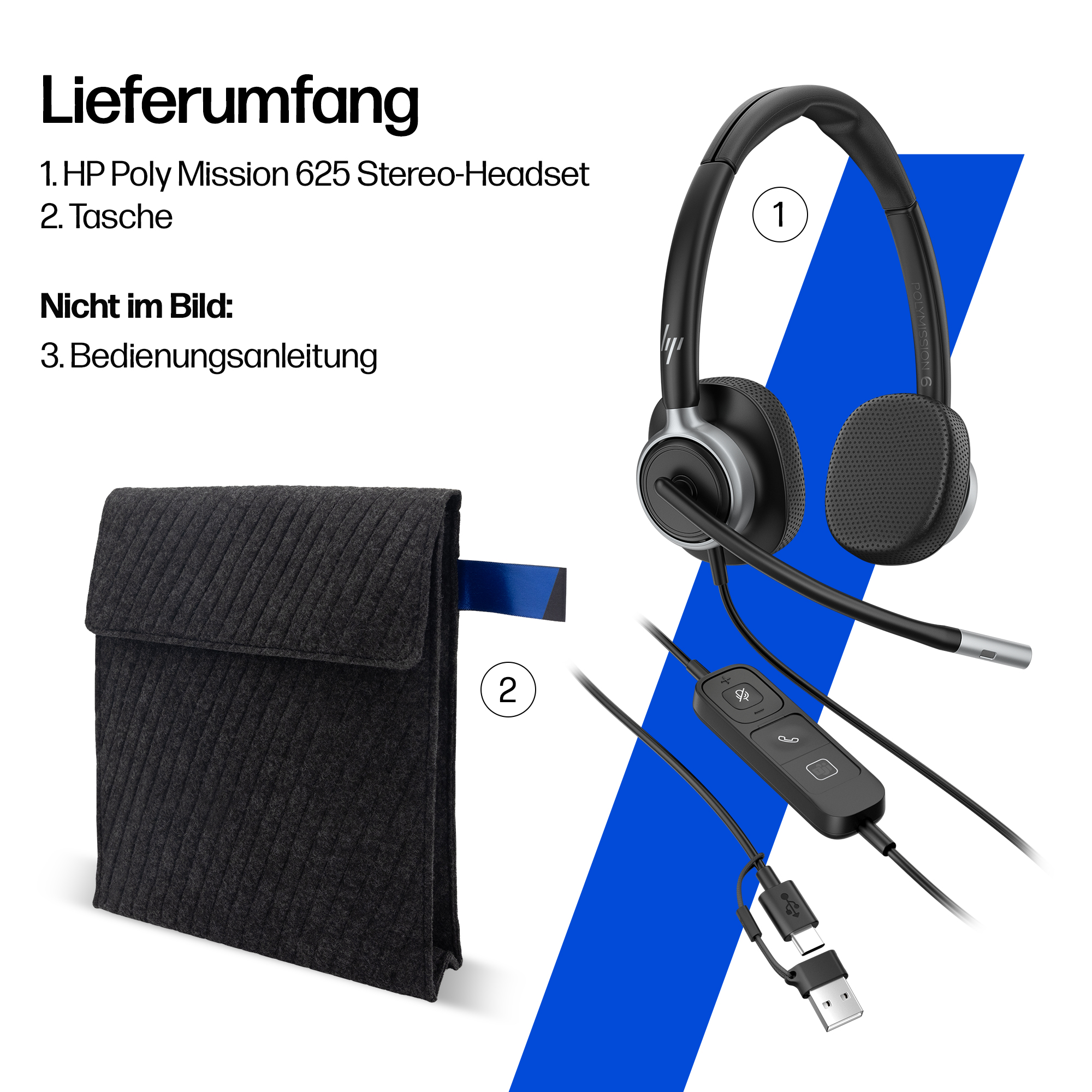 HP Poly Mission 615 On-Ear USB-Headset Schwarz