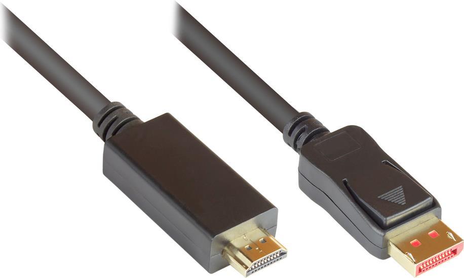 Anschlusskabel DisplayPort 1.4 an HDMI 2.0, 4K @60Hz, vergoldete Kontakte, OFC, schwarz, 2m, Good Connections® (DP14-HDMI)
