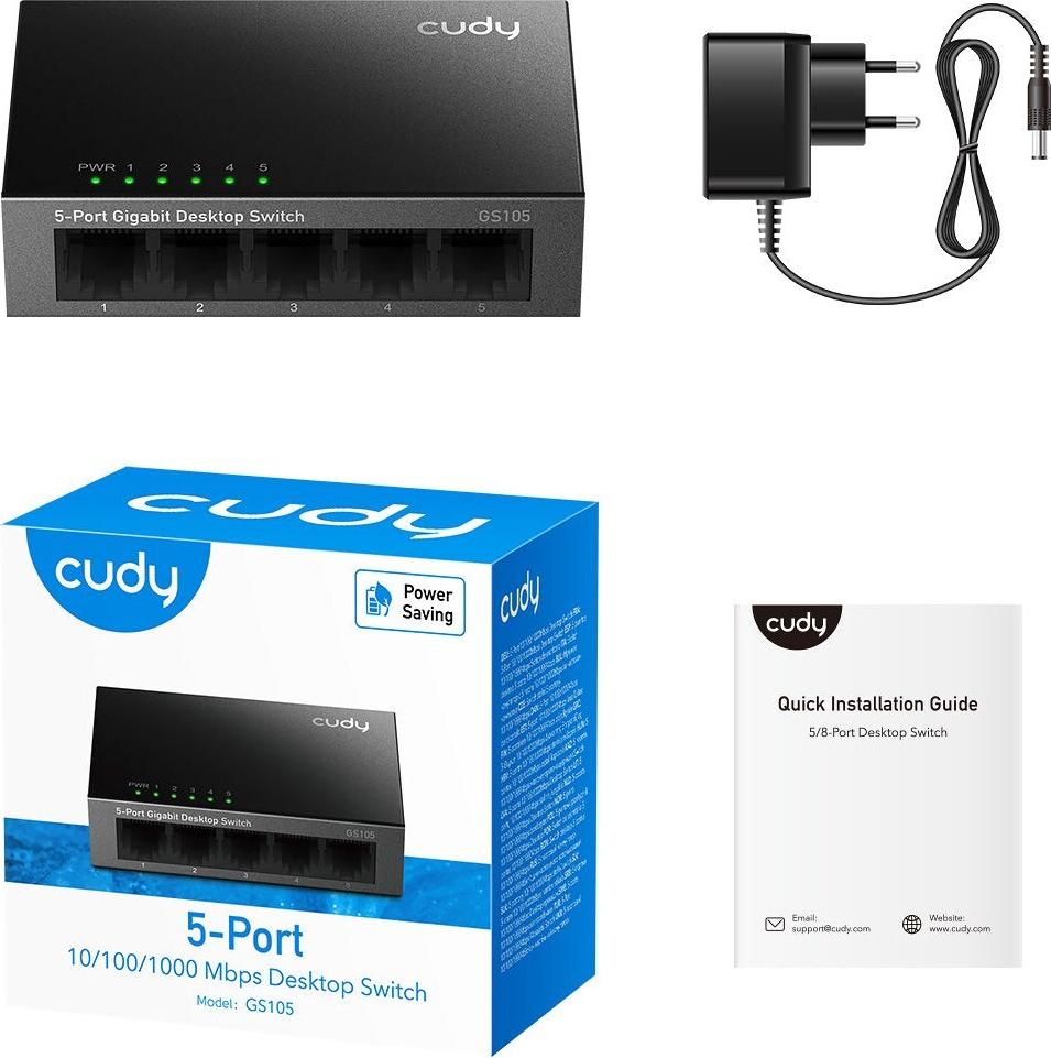 Cudy GS105 Gigabit Ethernet Switch 5 Ports Schwarz