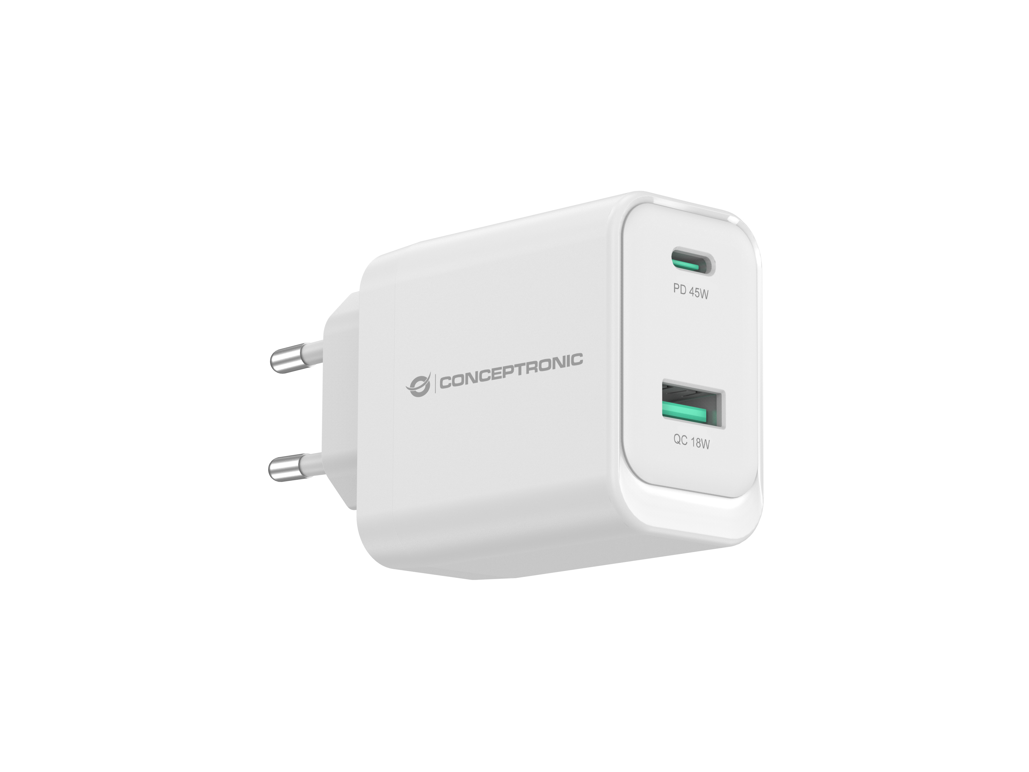 Conceptronic ALTHEA20W45 USB-Ladegerät 2-Port 45W 1x USB-C 1x USB-A Weiß
