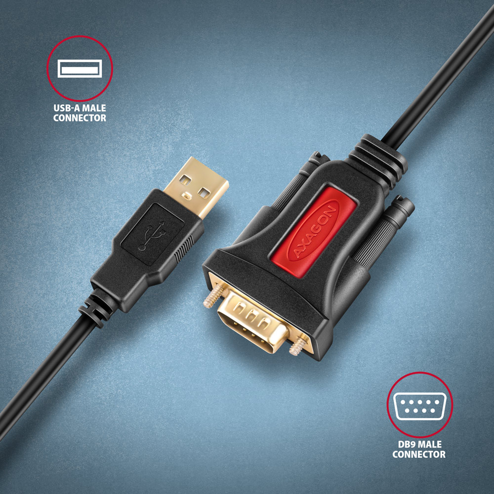 AXAGON ADS-1PSN USB-A auf Seriell RS-232 DB-9 Adapterkabel 1,5 m Schwarz