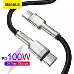 Kabel USB-C-Stecker - USB-C-Stecker, für Datenübertragung und Laden bis zu 100 W, 2 m, schwarz, Cafule Metal BASEUS (CATJK-D01)