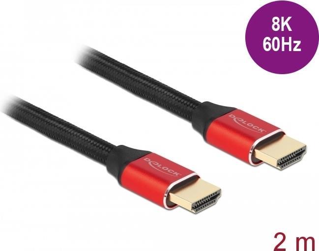 Delock - Ultra High Speed HDMI-Kabel - HDMI männlich bis HDMI männlich - 2,0m - Dreifachisolierung - Rot - hauchvergoldete Kontakte, unterstützt 8K 60 Hz (7680 x 4320) (85774)