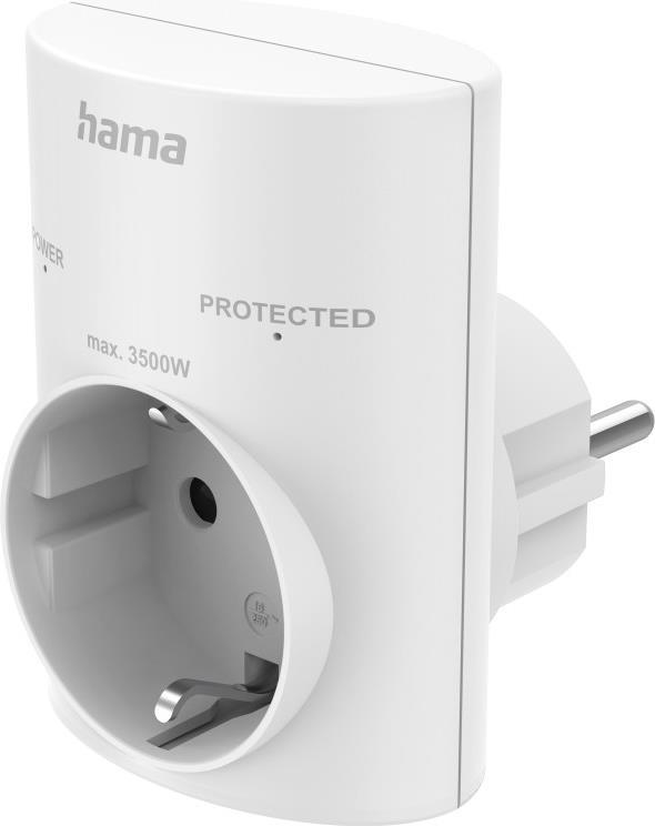 Hama Steckdosenadapter, Schutzkontakt, Überspannungsschutz, Netzspannung, Weiß (00223321)