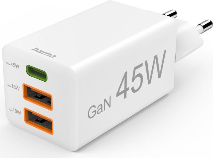 Hama Schnellladegeraet GaN 1x USB-C PD 2x USB-A QC Mini-Ladegeraet 45 W (00201995)