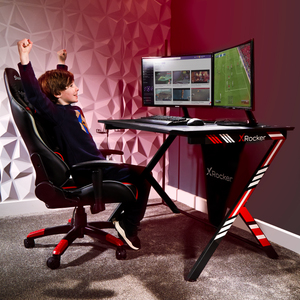 X-Rocker Ocelot Gaming-Schreibtisch 115 x 73,5 cm Stahl Carbonfaser Schwarz, Blau, Rot