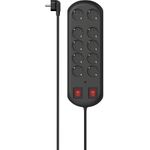 Hama Steckdosenleiste, 10-fach, Überspannungsschutz, zwei Schalter, 2 m, Schwarz (00223164)
