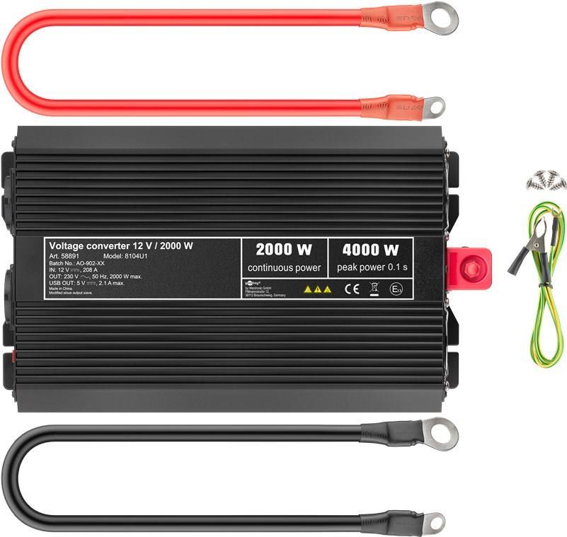 Goobay Spannungswandler 2000 W - wandelt 12 V DC in 230 V AC um (58891)