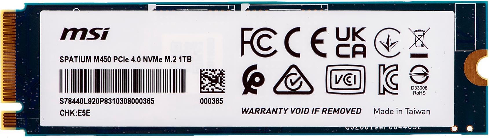 SSD MSI 1TB M.2 Gen4 Spatium M450 PCIe 4.0 3600/3000 TLC (S78-440L920-P83)