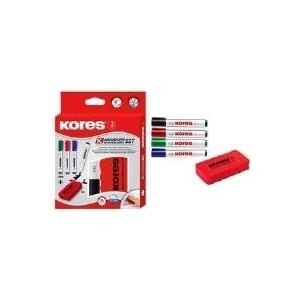 Kores Whiteboard-Marker Set, 4 Marker + Tafellöscher K MARKER: Keilspitze, Strichstärke: 3-5 mm, schnell - 1 Stück (M20865)