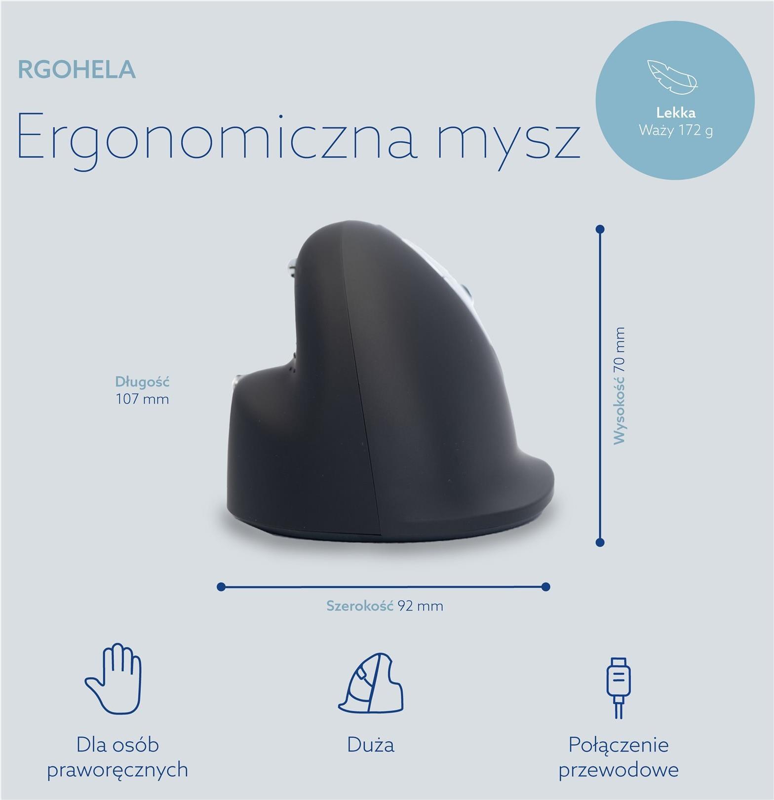 R-Go HE Vertical Mouse Large Right Ergonomische Maus Verkabelt USB Schwarz