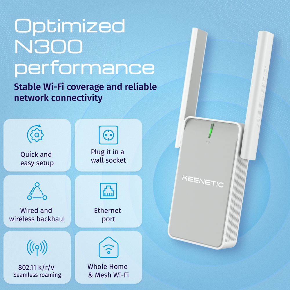 Keenetic Buddy 4 WLAN Repeater N300 Wi-Fi 4 (802.11n) 300 Mbit/s Weiß, Grau