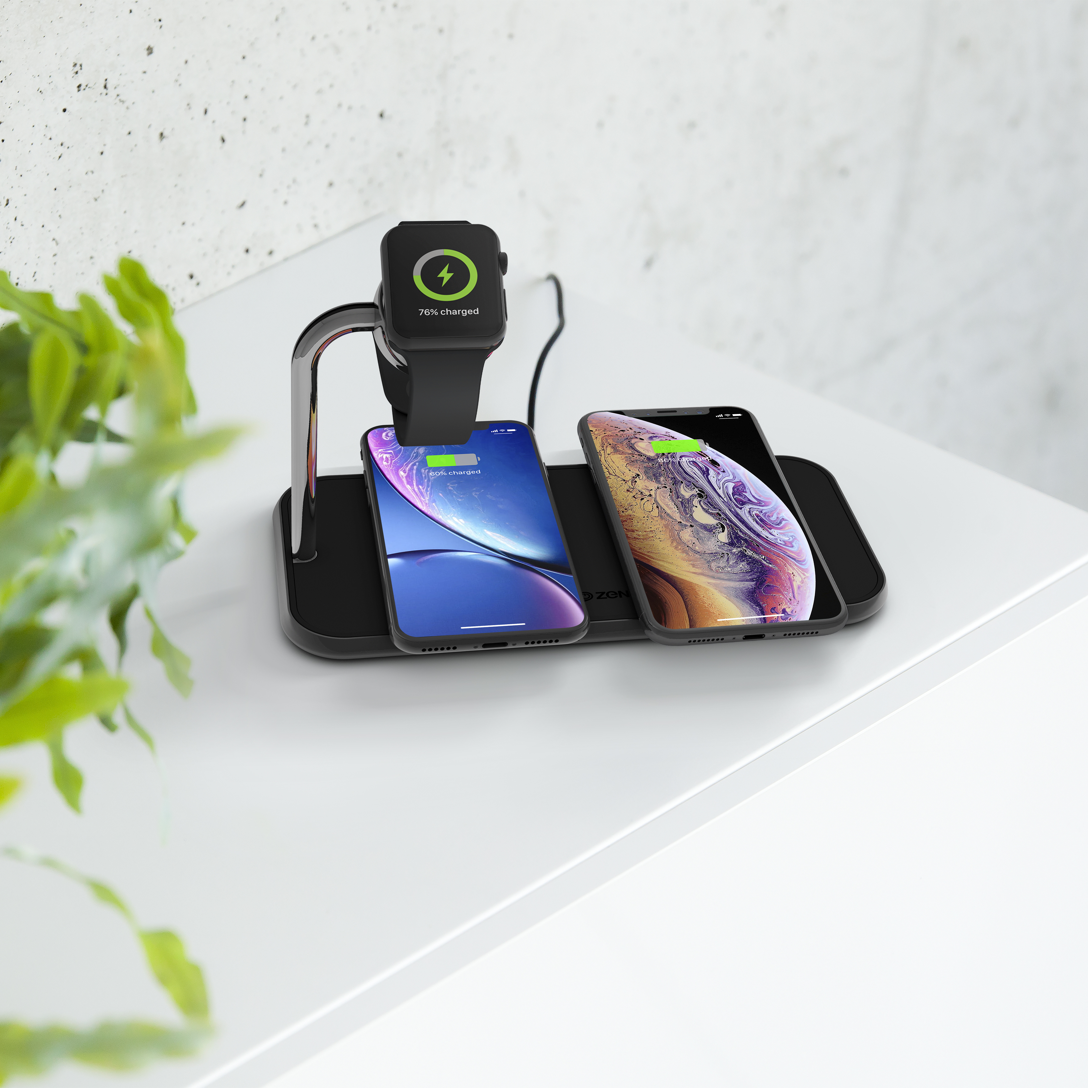 ZENS Aluminium Dual Wireless Charger mit Apple Watch Qi 20 Watt Schwarz