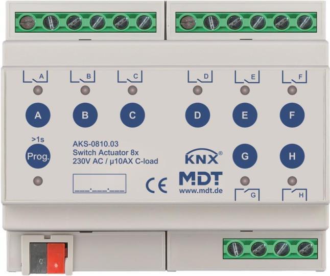 MDT AKS-0810.03 Schaltaktor 8fach 6TE REG 10A 230VAC C-Last Standard 140ÂµF (AKS-0810.03)
