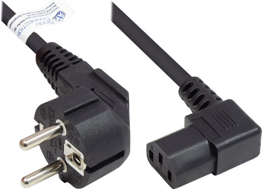 Netzkabel Schutzkontakt-Stecker Typ E+F (CEE 7/7, gewinkelt) an C13 (rechts gewinkelt), schwarz, 0,75 mm², 1,8 m, Good Connections® (P0131-S018)