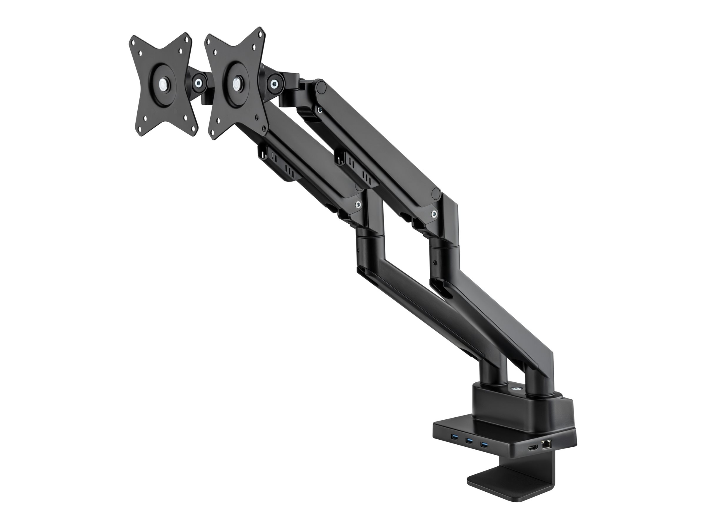 Manhattan Aluminium Dual-Monitor-Tischhalterung mit Gasdruckfeder und 8-in-1-Dockingstation für 17"-32" Schwarz