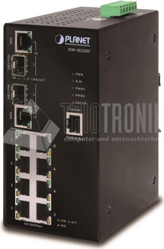 PLANET IP30 SNMP 8-Port/TP + 2-Port Gigabit Combo Industrial (ISW-1022MT-R)