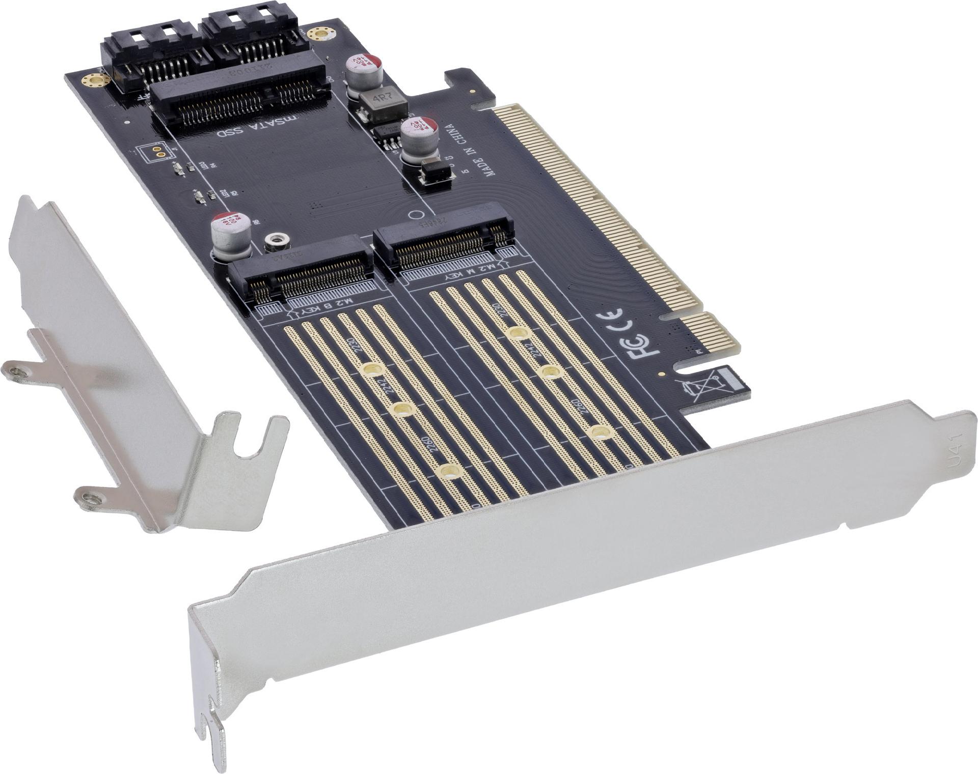 InLine PCIe-Karte x16 zu 2x M.2 1x mSATA Speicher-Controller PCIe 3.0 x16 Silber