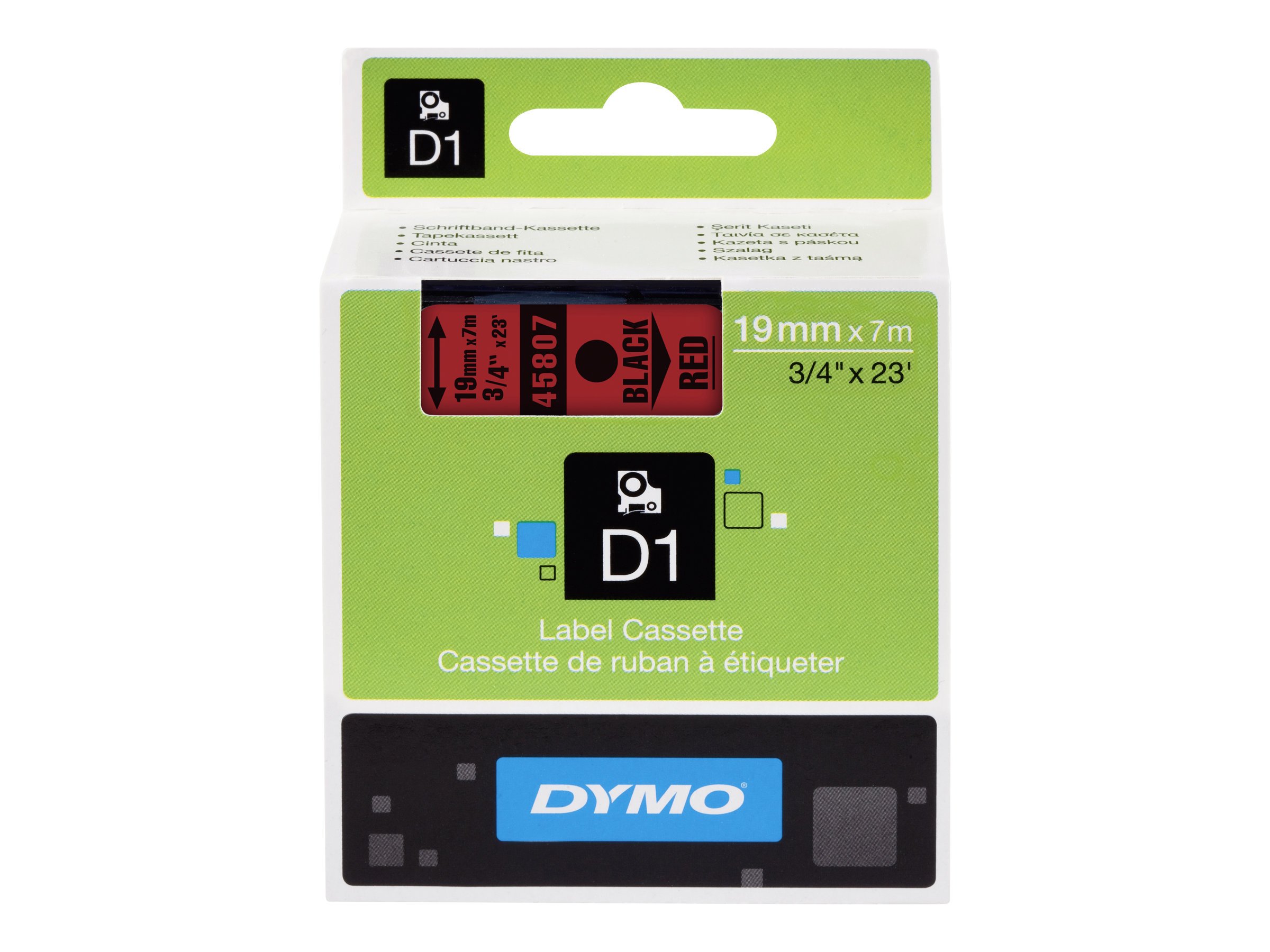 DYMO D1 Etikettenband 19 mm x 7 m Schwarz auf Rot