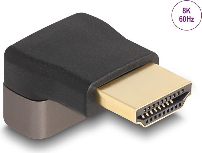 Delock HDMI Adapter Stecker zu Buchse 90° oben gewinkelt 8K 60 Hz grau Metall (60083)