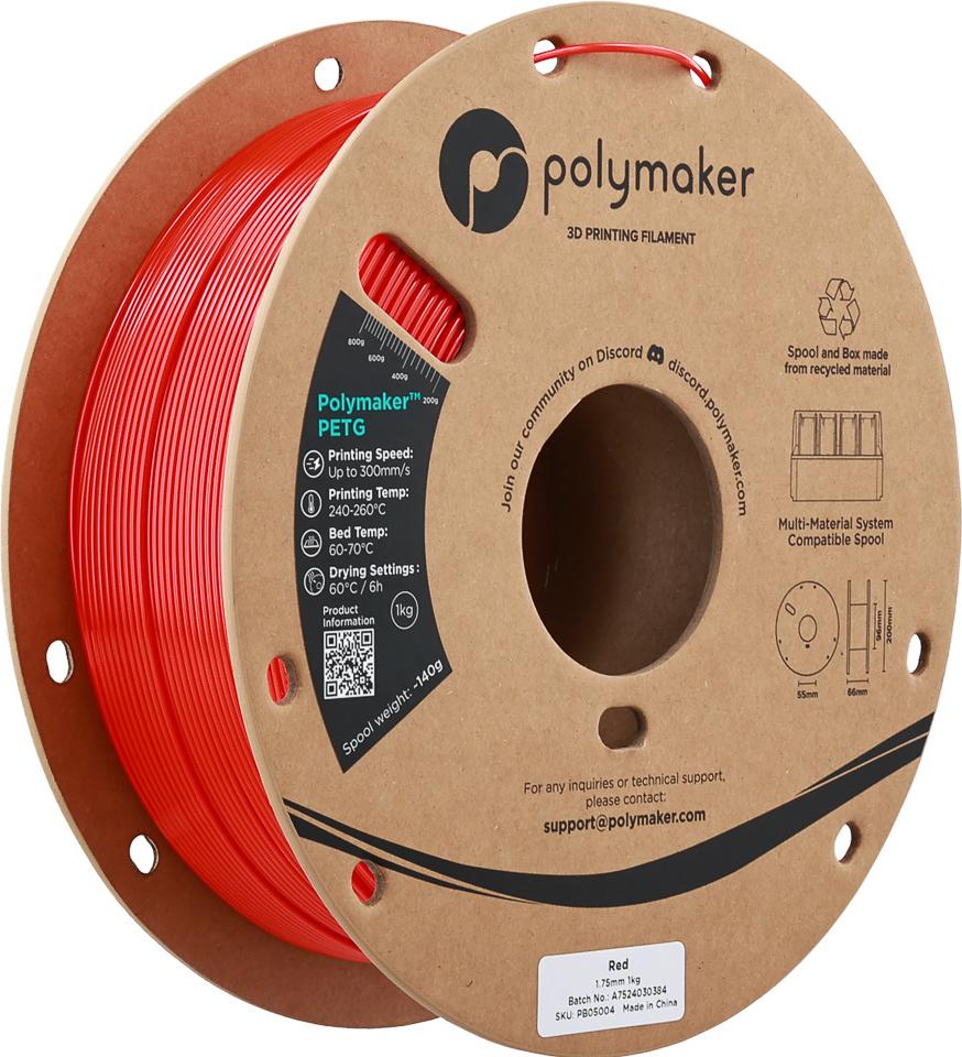PETG 1,75mm RED 1kg POLYMAKER 3D FILAMENT (PB05004)