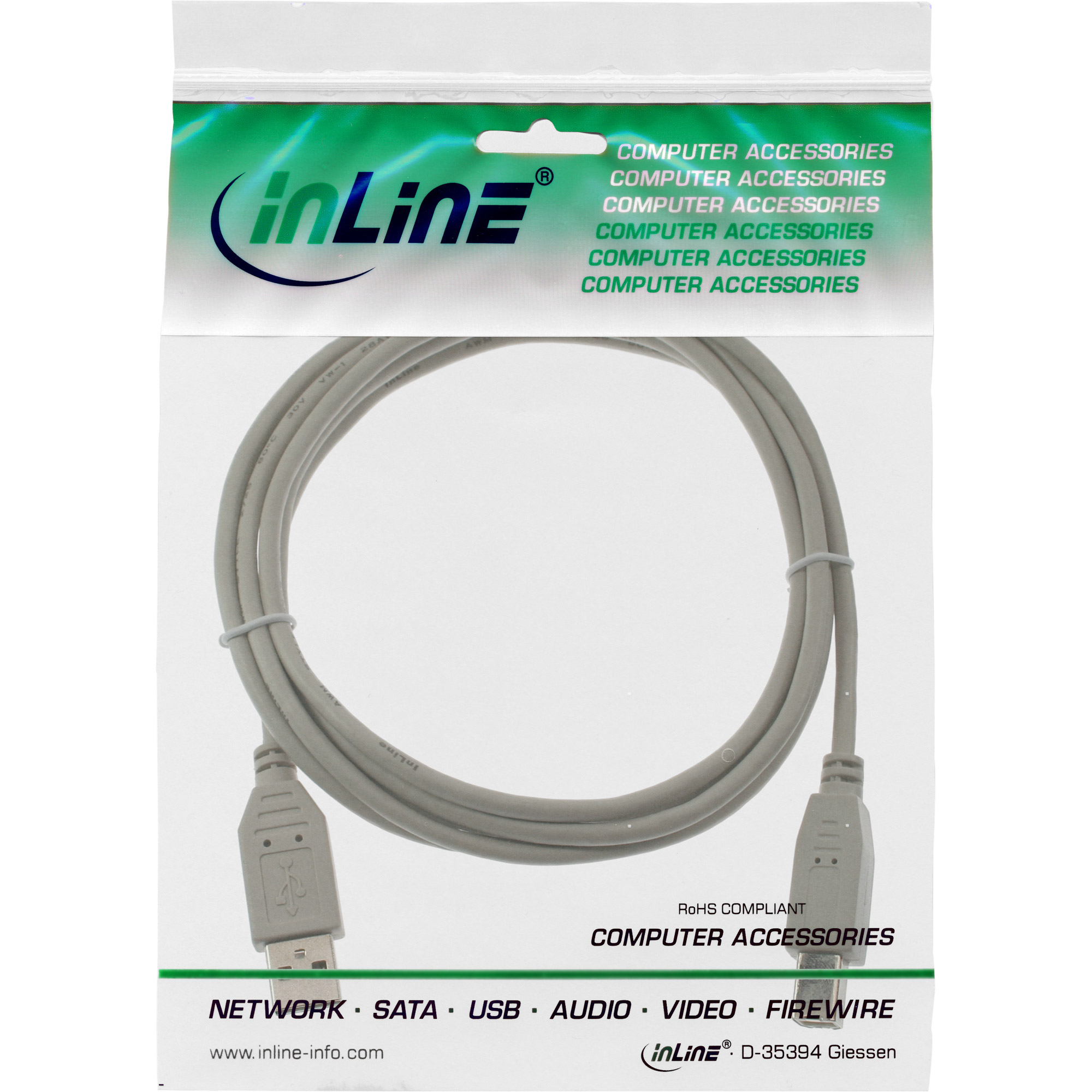 InLine USB 2.0 Kabel, USB A an USB B, 7 m, Beige