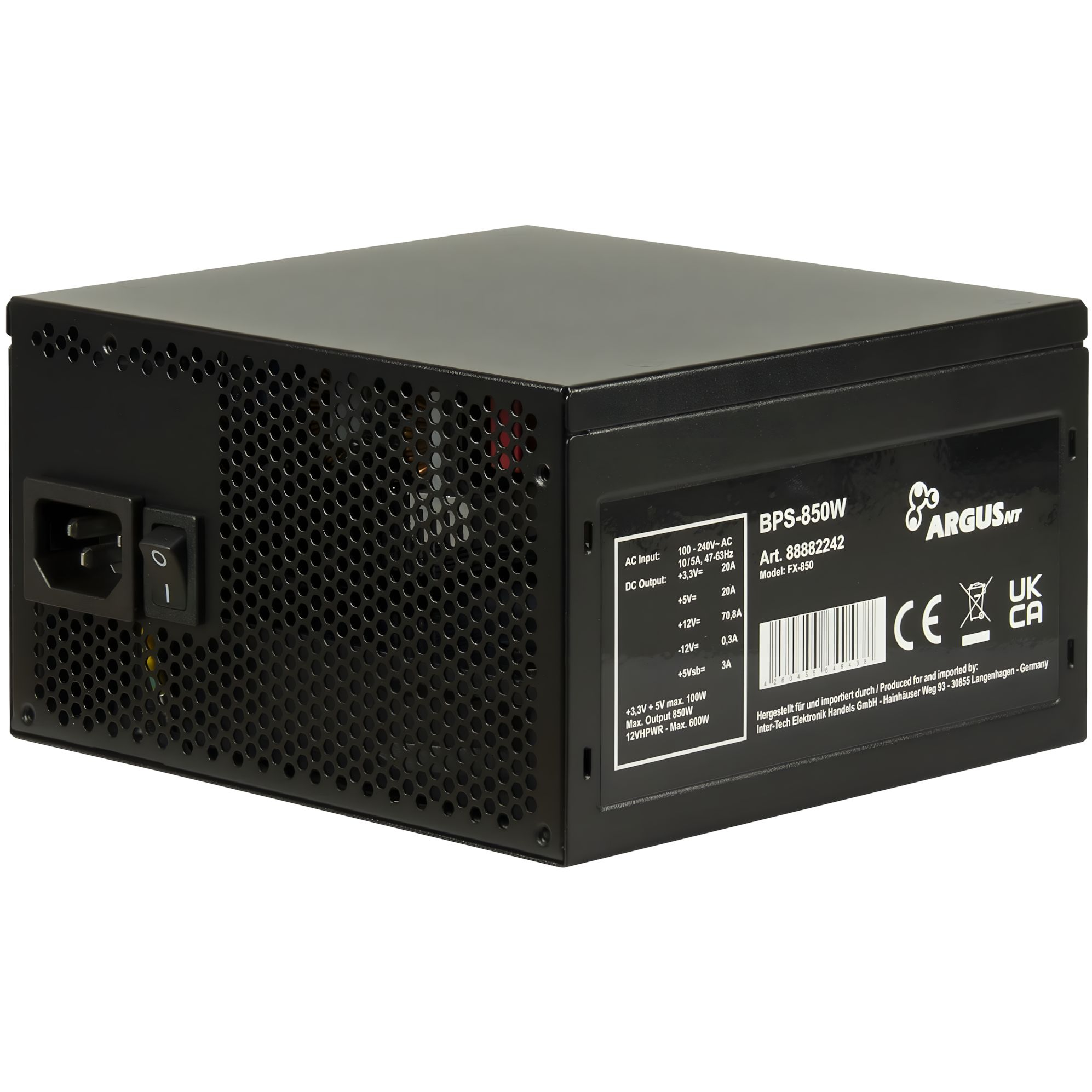 Inter-Tech ArgusNT BPS-850 850 W ATX 3.0 80 PLUS Bronze Schwarz