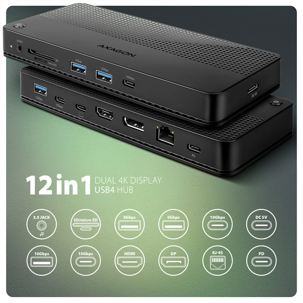 AXAGON HMC-U4 Dockingstation HDMI DP USB4 PD 100W Schwarz