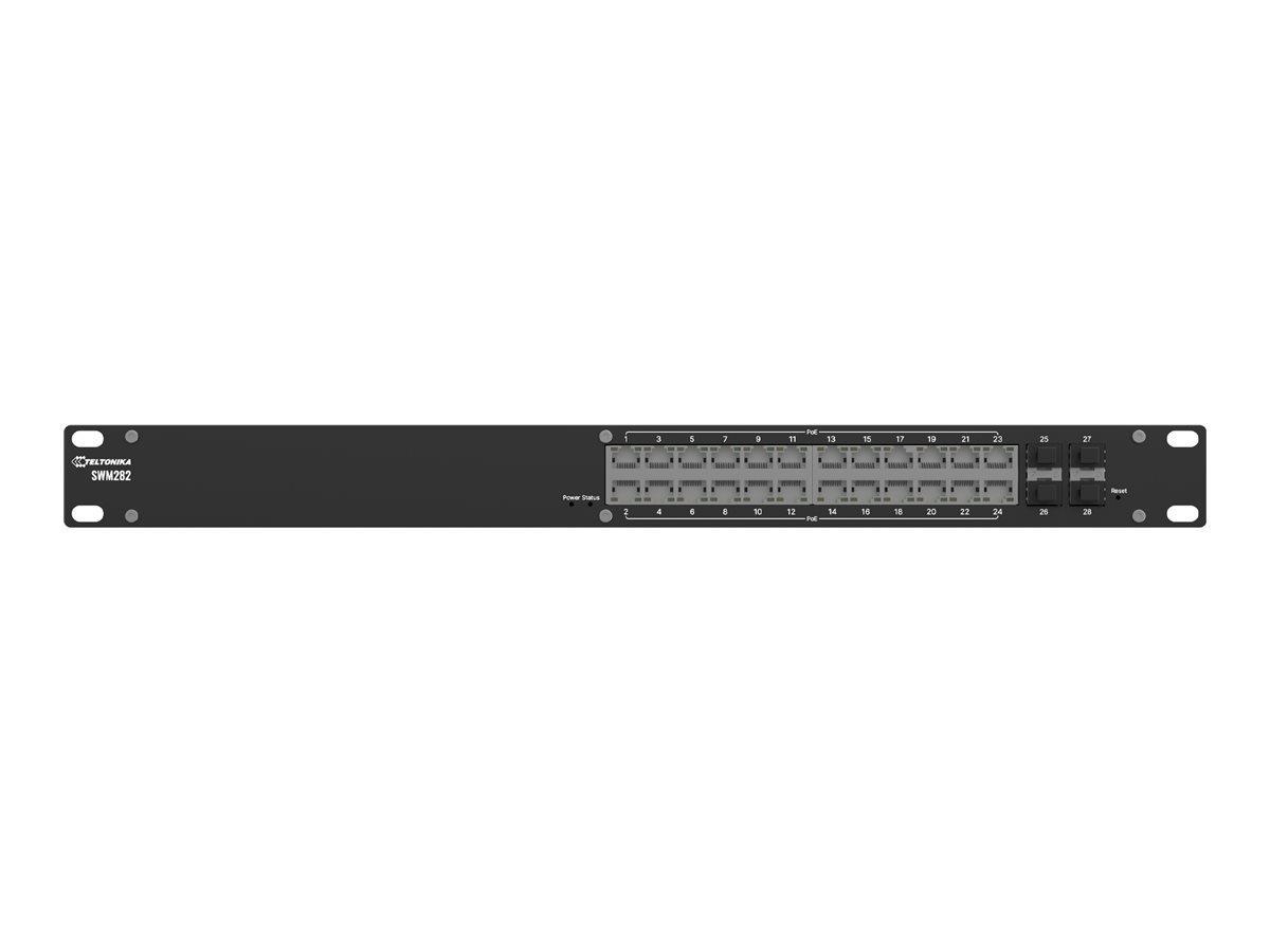 Teltonika SWM282 L2+ Managed Switch, 24x Gigabit PoE+, 4x SFP, Schwarz