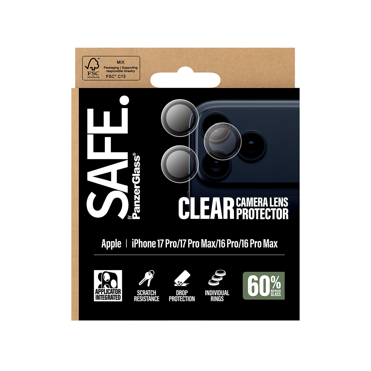 PanzerGlass SAFE. Camera Lens Protector Transparent iPhone 17 Pro / 17 Pro Max / 16 Pro / 16 Pro Max