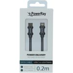 PowerRay Data Cable PR-DCCL020TGY, USB-C / LIGHTNING, 0.2m Textile grey, Blister (PR-DCCL020TGY)