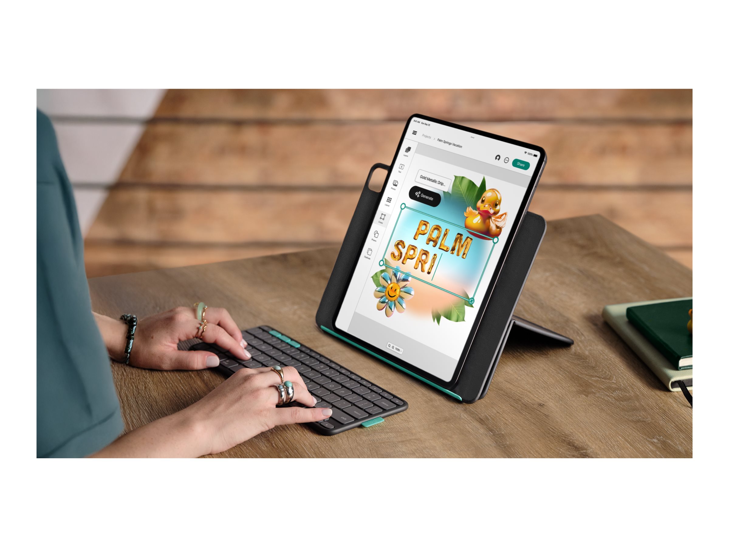 Logitech Flip Folio Tastatur und Foliohülle für iPad Pro/Air 13" QWERTZ Bluetooth Graphite