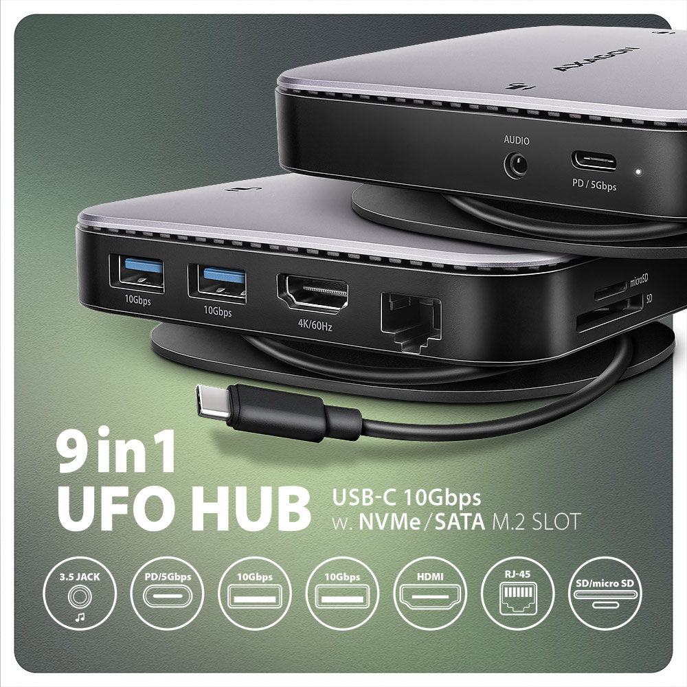 AXAGON HMC-UFO Dockingstation USB-C 3.2 Gen 2 HDMI Gigabit Ethernet Schwarz