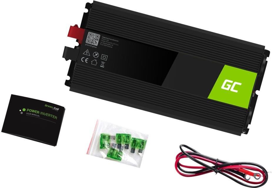Green Cell INV22 Kfz-Wechselrichter 12 V auf 230 V 1500 W Schwarz