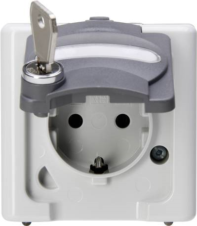 Schutzkontakt-Steckdose 1-fach mit Sicherheitsschloss, AP-Feuchtraum BLUE ELECTRIC grau (103756008)