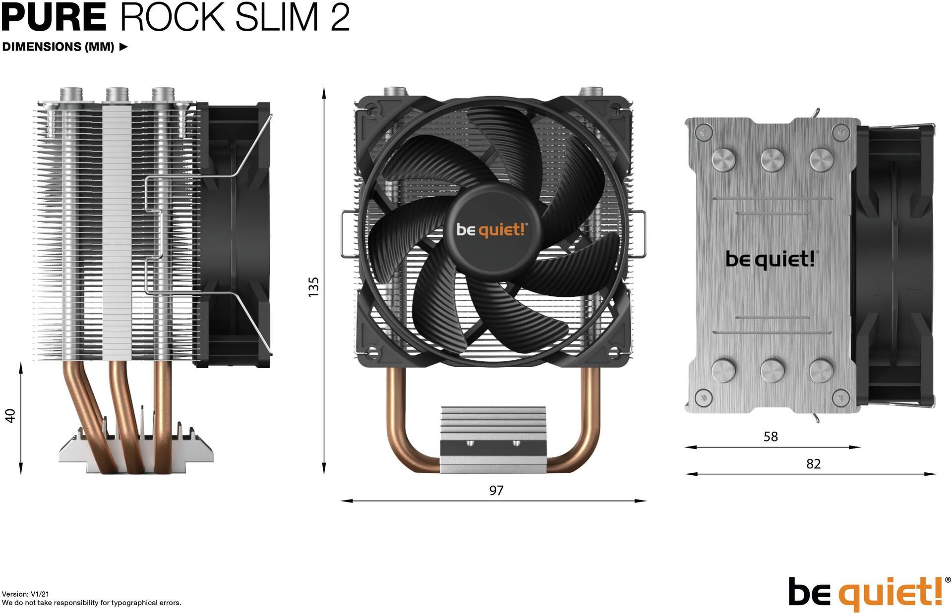 be quiet! Pure Rock Slim 2 Prozessor-Luftkühler 130W TDP 92mm Lüfter Silber