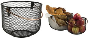 APS Brot- und Obstkorb, rund mit Griff, Durchmesser: 300 mm aus schwarzem Metall, Griff in Kupferoptik, Höhe: 190 mm - 1 Stück (30208)