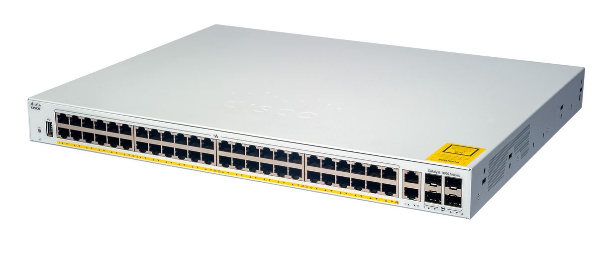 Cisco Catalyst 1000-48FP-4G-L Netzwerk-Switch, 48 Gigabit Ethernet (GbE)-PoE+-Ports, 370 W PoE-Budget, 4 1G-SFP-Uplink-Ports, erweiterte eingeschränkte Lebenszeit (C1000-48FP-4G-L)