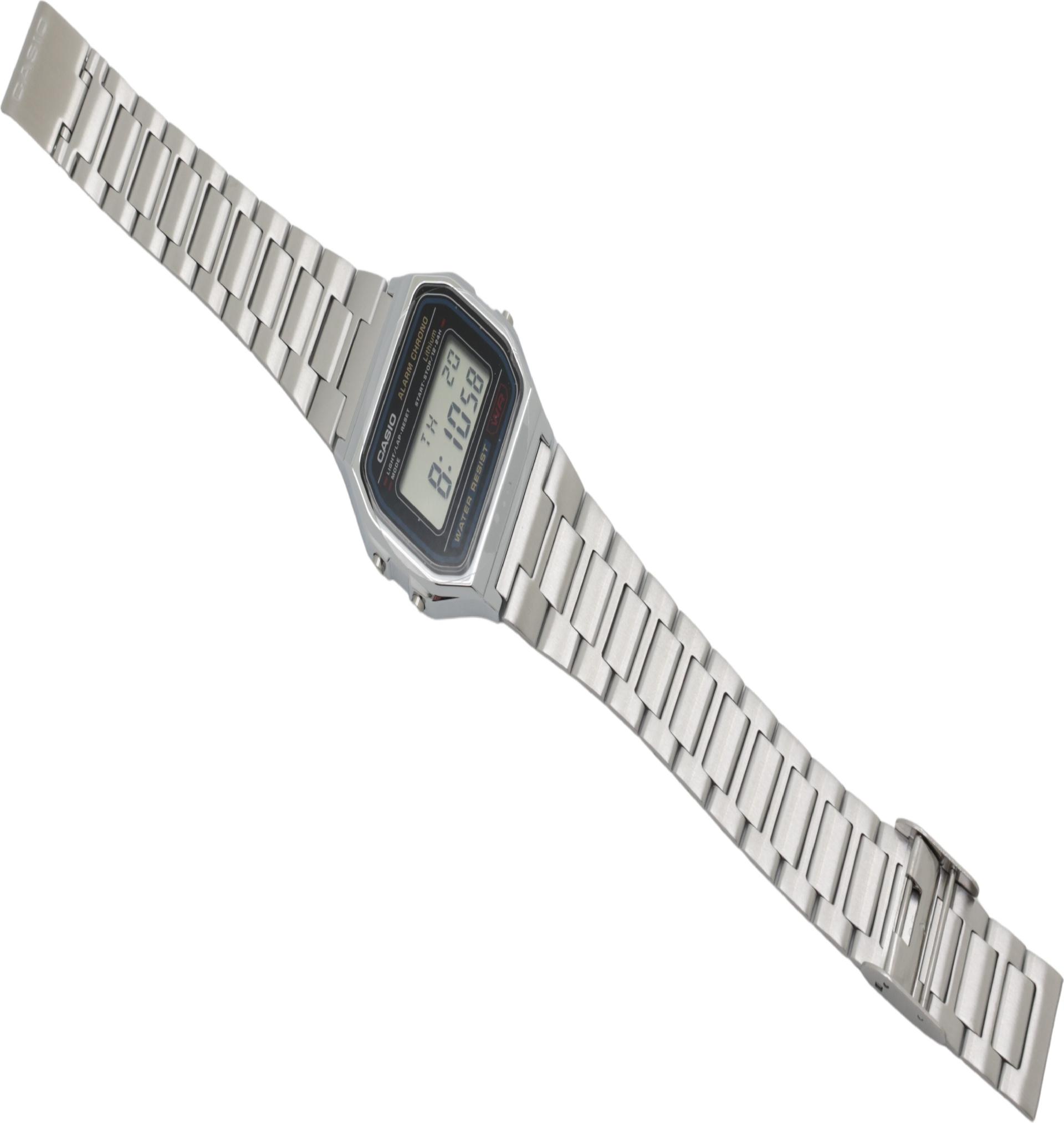 Casio Vintage A158WA-1DF Digitale Unisex-Uhr mit Edelstahlarmband Silber/Schwarz