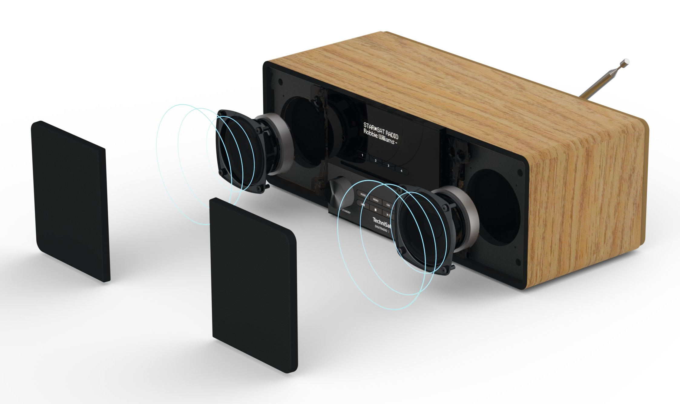 TechniSat DIGITRADIO 3 ASA Tragbares Radio DAB+ UKW 20 W Bluetooth CD-Player Blackberry, Eiche