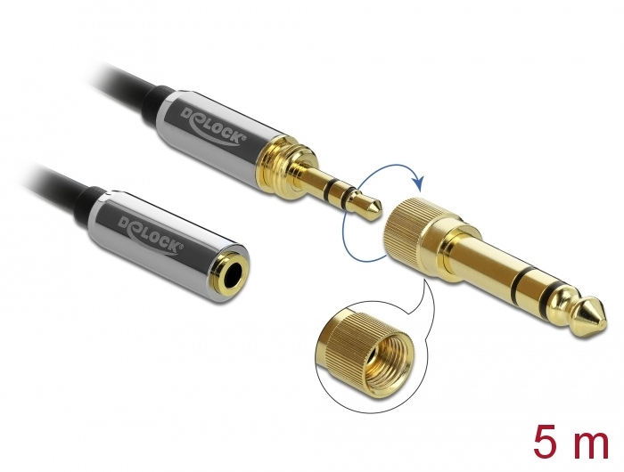 Delock Audio-Kabelkit 3,5 mm Stecker auf 3,5 mm Buchse mit 6,35 mm Adapter 5 m Schwarz