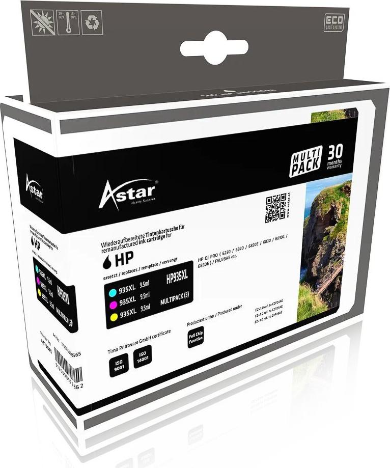 ASTAR AS70075 HP OJ PRO 6230 TINTE (3) F6U78AE / HP935XL 3x825Seiten hohe Kap. (AS70075)