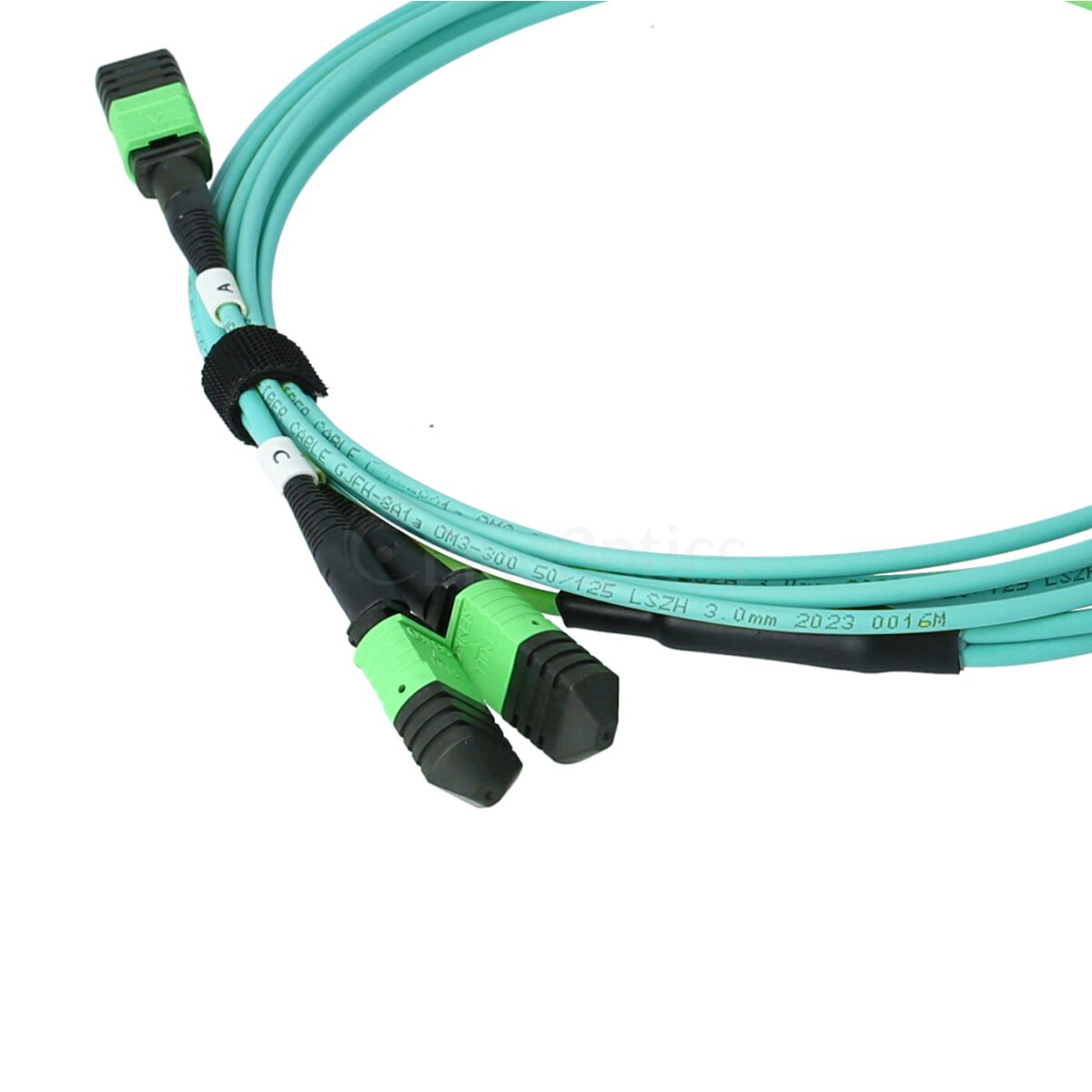 BlueOptics LWL Trunkkabel MFP7E00-C003-BO MPO/UPC auf 2x MPO/UPC OM3 3 m Aqua