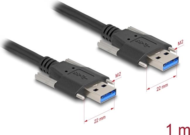 Delock USB 5 Gbps Kabel Typ-A Stecker zu Typ-A Stecker mit Schraubenabstand 22 mm 1 m schwarz (80998)