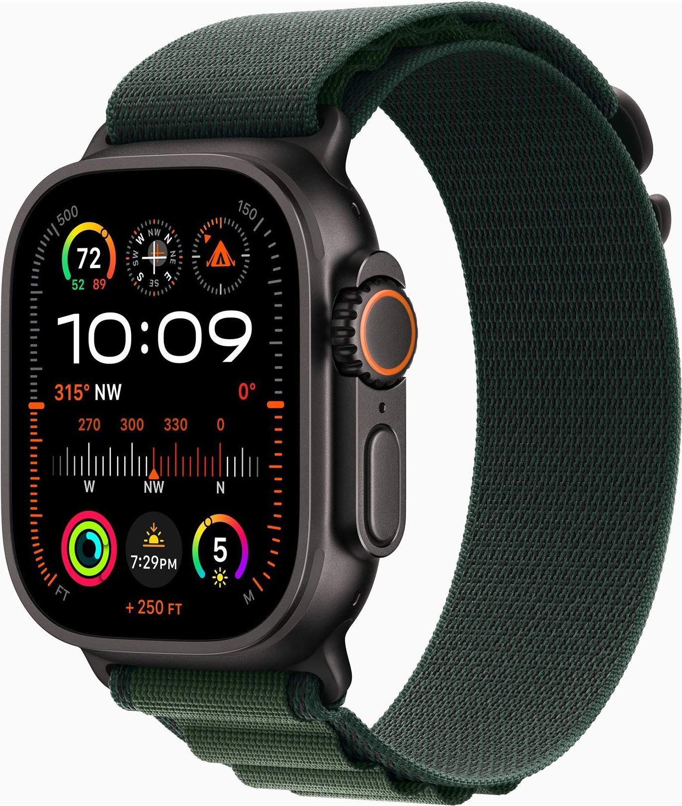 Apple Watch Ultra 2 GPS + Cellular 49mm Black Titanium Case mit Dark Green Alpine Band - Medium (MX4R3FD/A)