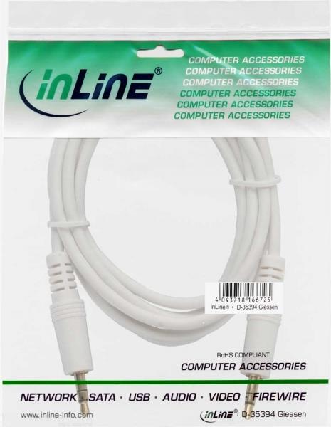 INLINE Klinke Kabel, 3,5mm Stecker / Stecker, Stereo, weiß / gold, 1m