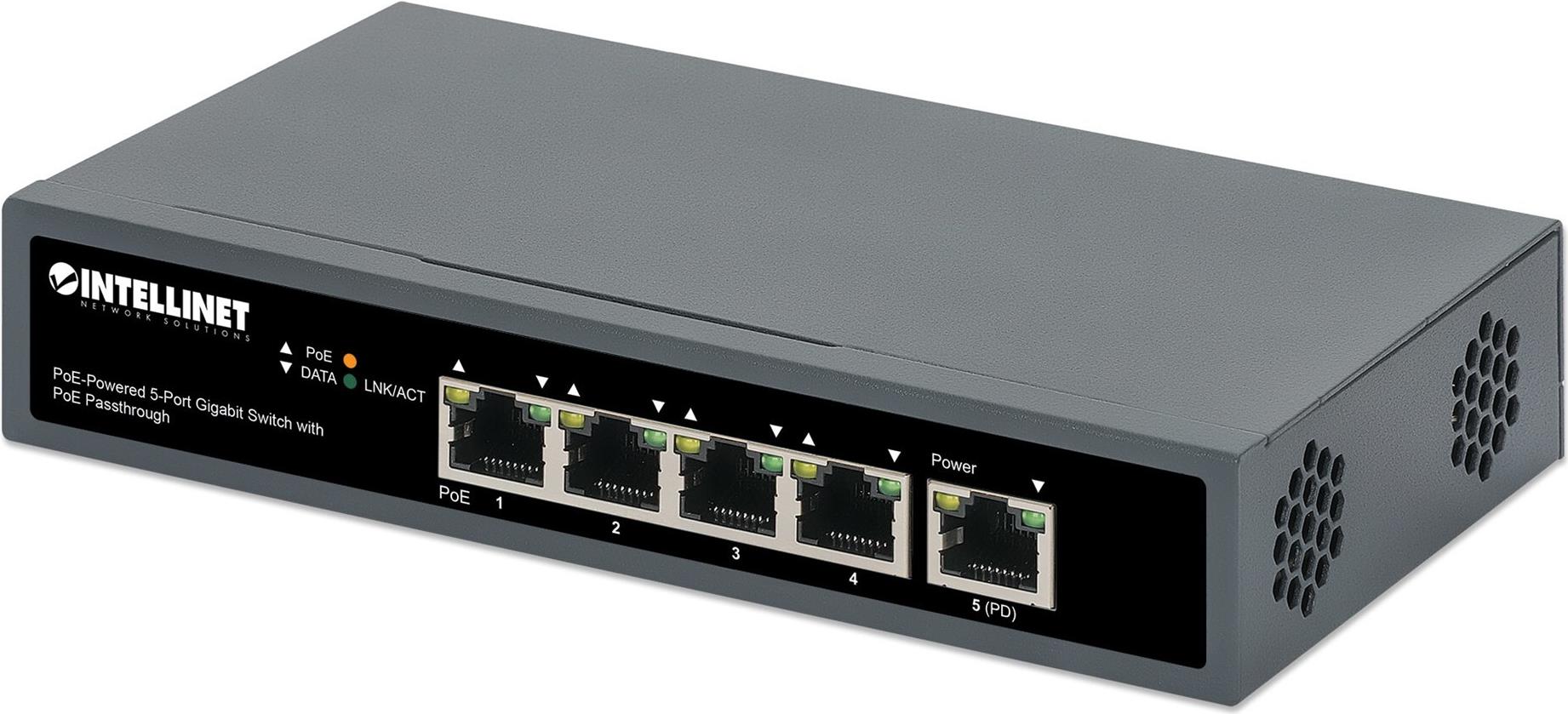 Intellinet 561808 4-Port Gigabit PoE+ Switch mit PoE-Passthrough Schwarz