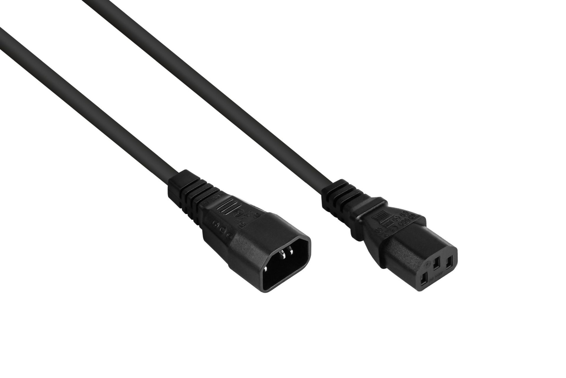 kabelmeister Netzkabel CEE 7/7 gewinkelt an C13 gerade, 1,00 mm², 5 m, Schwarz